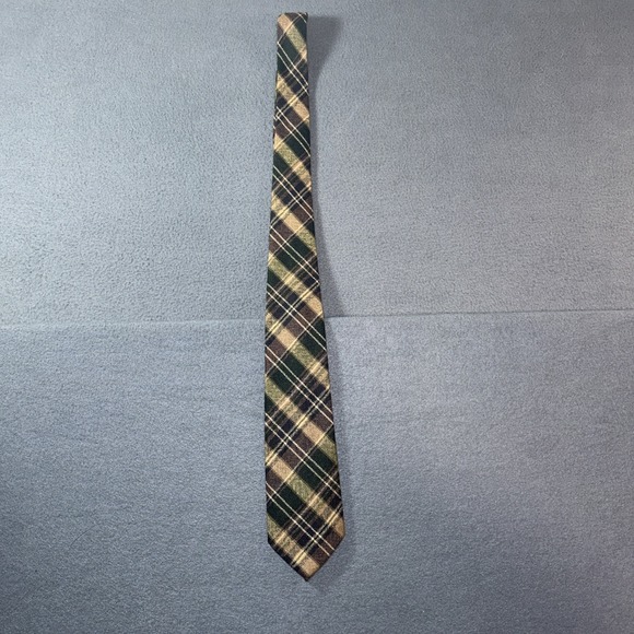 Source Unknown Other - 100% Wool Tartan Necktie Made in UK Brown Green Plaid Tie Vintage
